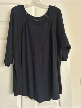 Lane Bryant Navy Scoop-Neck Lace-Inset Tunic